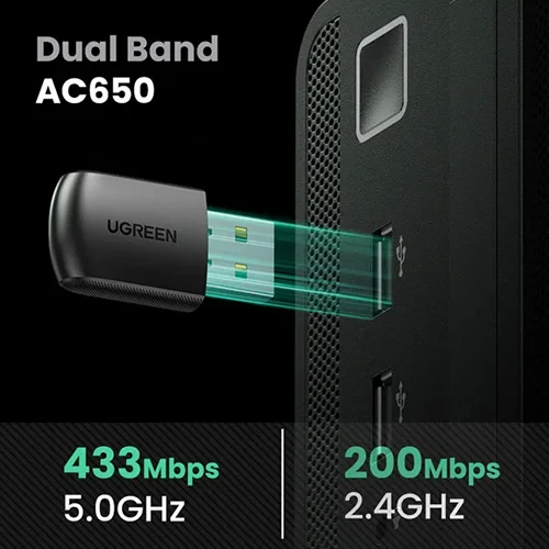 کارت شبکه USB بی‌ سیم و دوباند AC650 یوگرین CM448-20204